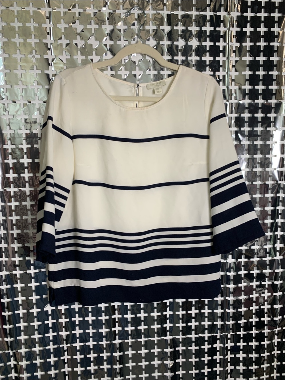 Saint Tropez West Cream and Navy Striped Tunic Top